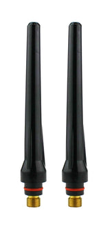 Two long black TIG back caps with brass threads and O-rings