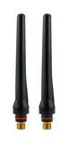 Two long black TIG back caps with brass threads and O-rings