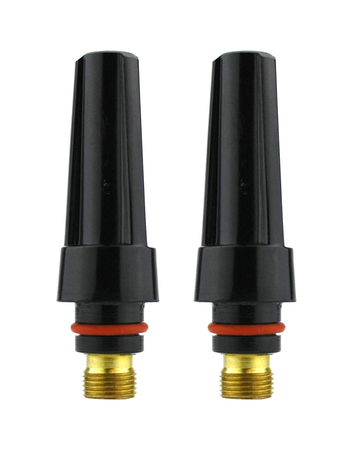 Two medium black TIG back caps with brass threads and O-rings