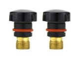 Two short black TIG back caps with brass threads and O-rings