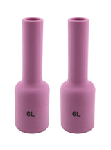 Two size 6L long pink TIG gas-lens cups