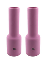 Two size 8L long pink TIG gas-lens cups