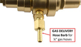 Two-stage regulator outlet fitted with quarter-inch hose barb