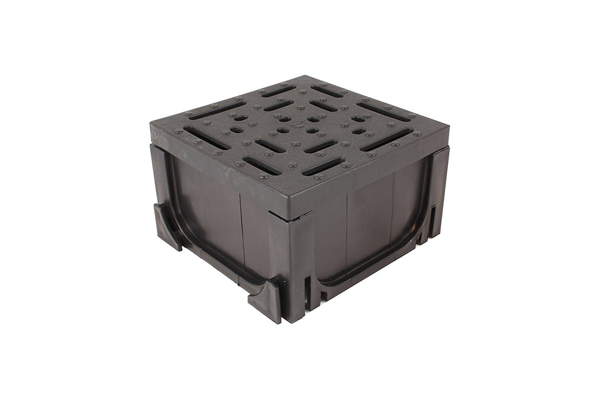 UA-100 black four-way channel drain connector with grate