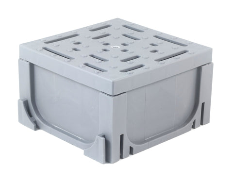 Gray UA100 four-way drainage junction with removable slotted grate
