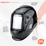 Vector welding helmet shell, filter and external-control feature diagram