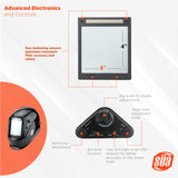 Vector welding helmet viewing window, four sensors and external controls