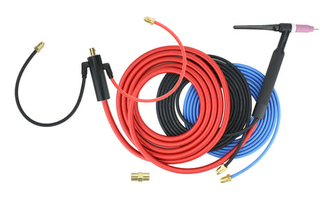 Water-cooled TIG torch with inline-gas Dinse connector and brass adapter