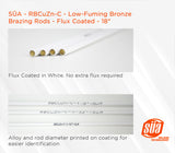 White flux-coated bronze rods with alloy and diameter markings