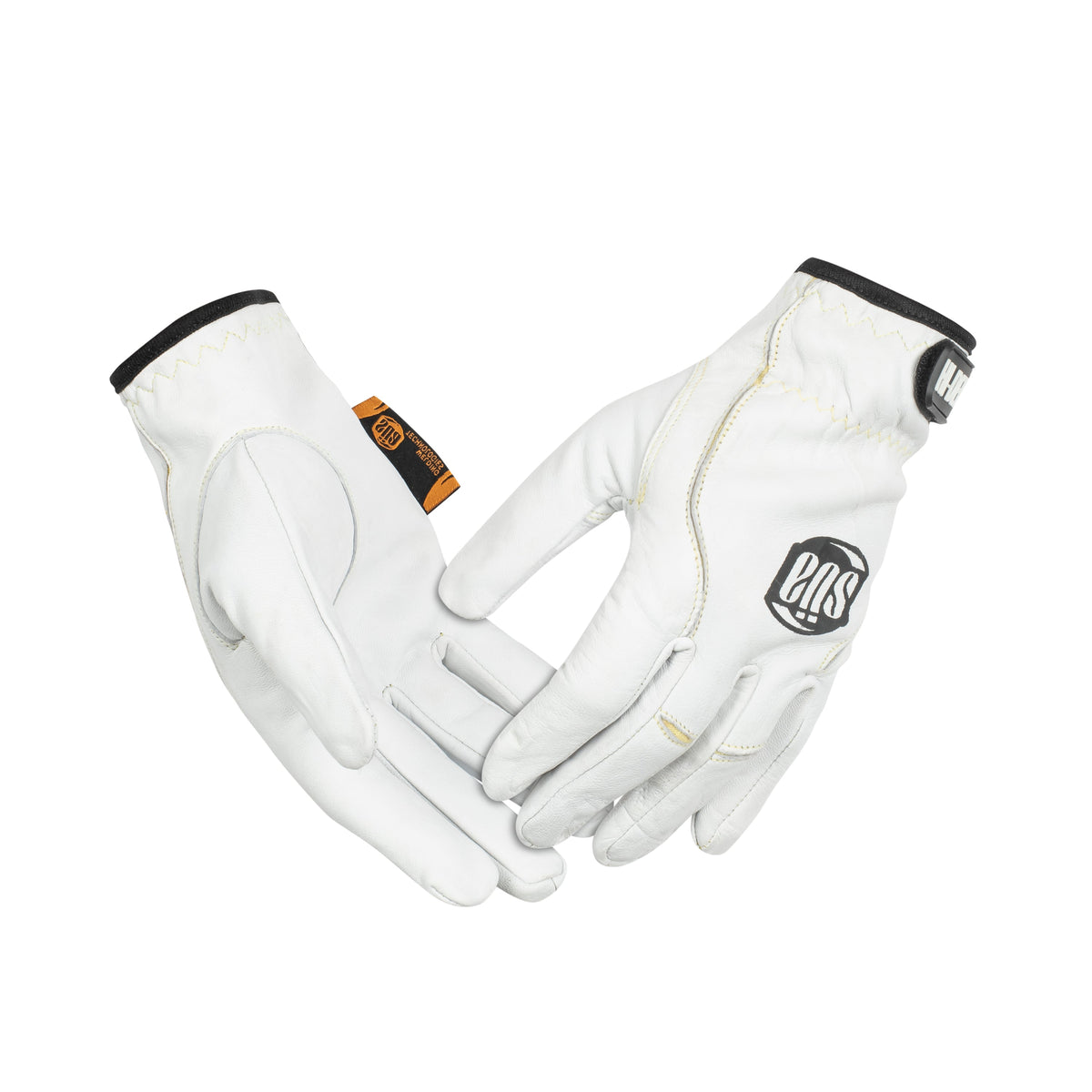 White leather TIG gloves with adjustable wrist straps