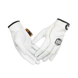White leather TIG gloves with adjustable wrist straps