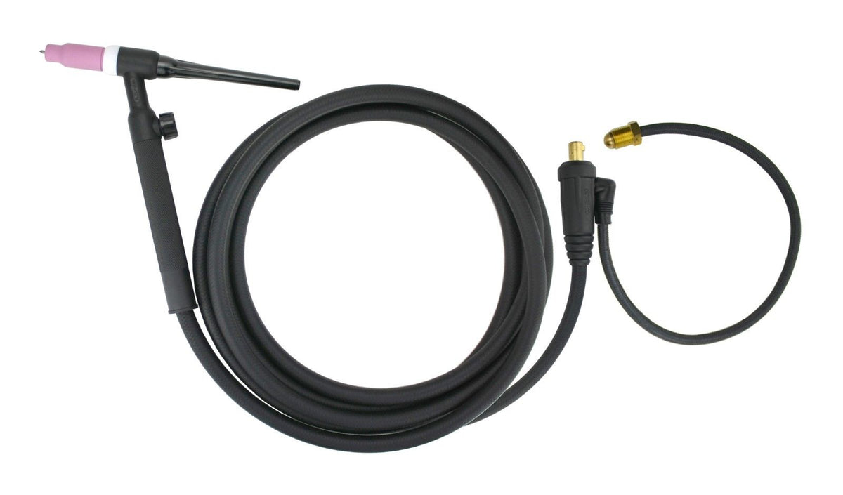 WP-17V TIG torch with one-piece cable and external-gas Dinse adapter