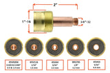 WP-17/18/26 large gas-lens collet-body dimensions and bore chart