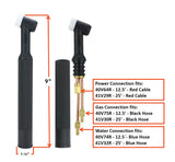 WP-18 torch head dimensions and separate gas, water and power connections