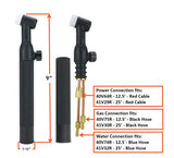 WP-18V valved torch head dimensions and hose connection layout