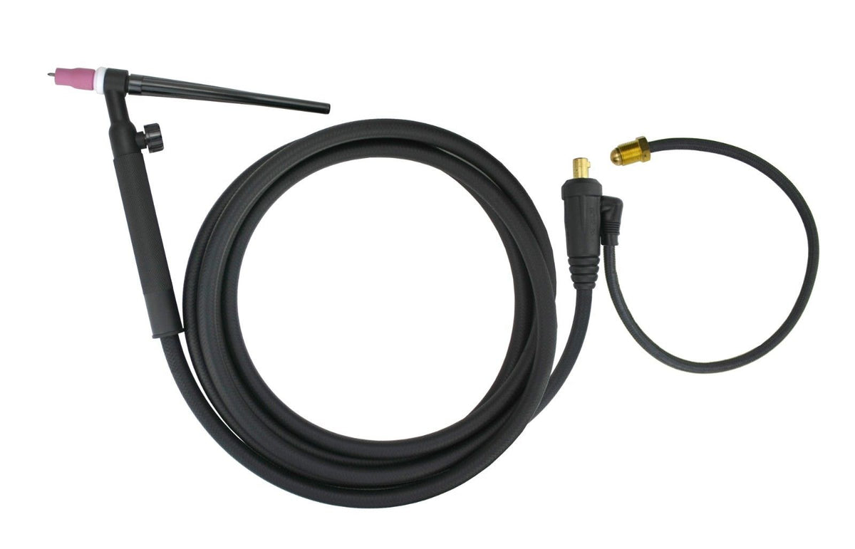 WP-9V TIG torch with one-piece cable and external-gas Dinse adapter