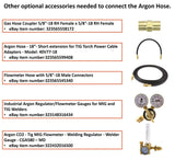 Optional argon hose, coupler and regulator connection accessories for TIG assemblies