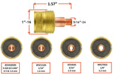 WP-9/20 large gas-lens collet-body dimensions and electrode bore sizes