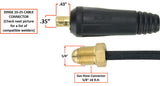 Dinse 10-25 plug and TIG gas hose connector dimensions