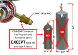 CGA-510 acetylene cylinder connection diagram and MC/B compatibility note