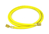 Yellow HVAC refrigeration hose with brass flare fittings